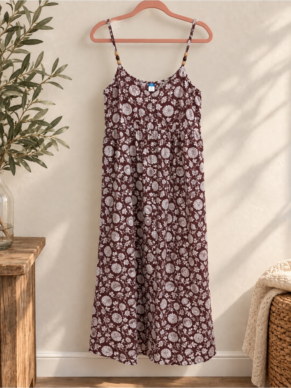 Old Navy Maroon Floral Spaghetti-Strap Slip Dress